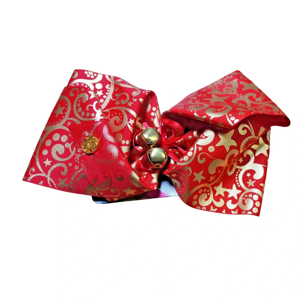 JoJo Siwa Holiday Hair Bow Red Gold Christmas Large Justice Exclusive w/Bells